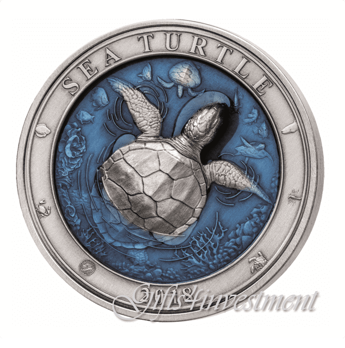 SEA TURTLE Underwater World 3 Oz Silver Coin 5$ Barbados 2018 Mintage ...