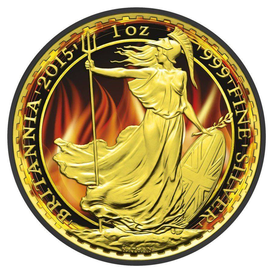 コレクション 2015 1oz Silver Coin Burning Britannia Burning Britannia Ruthenium 24K Gold Plated Silver Coin 1oz 2015